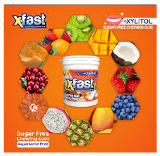 Xylitol X-Fast Sugar Free Gum | Imported Xfast Bubble Gum | Tropical Fruits Flavor Chewing Gum | Multi Flavours | Apple , Strawberry, Tropical Fruits, Mint, Cinnamon